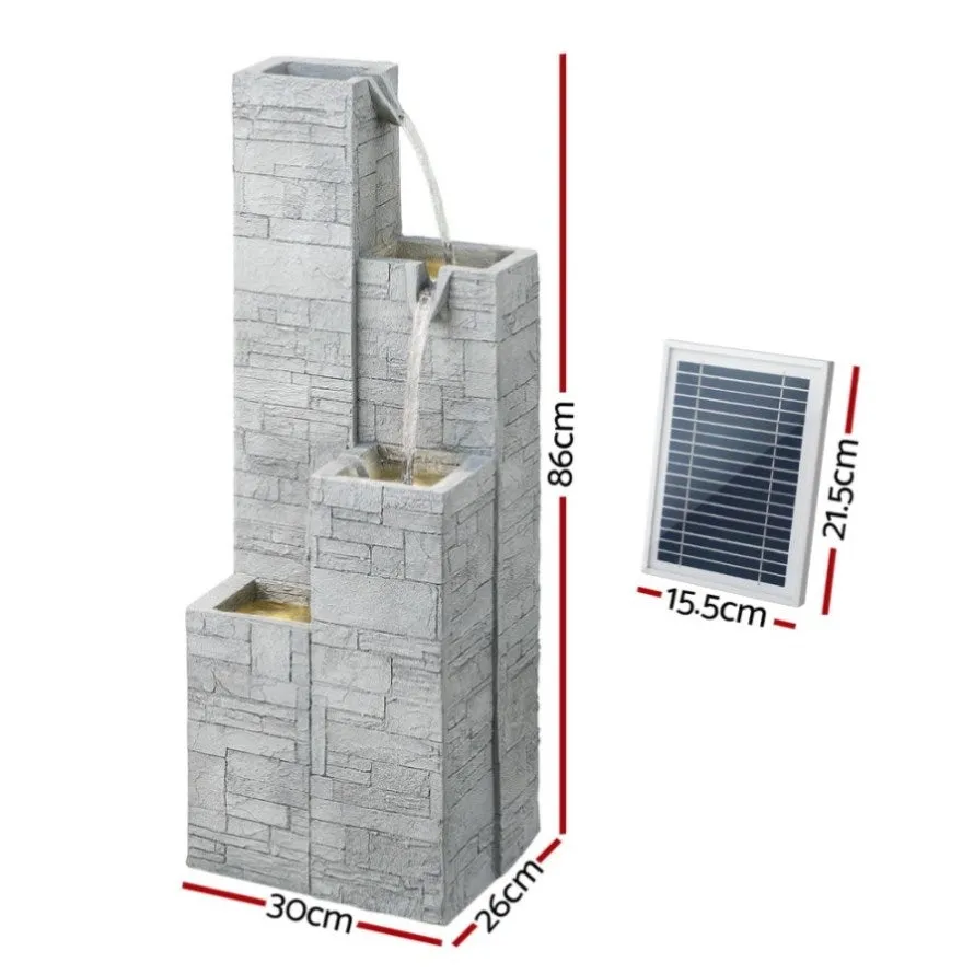 Gardeon Solar Fountain Water Feature Outdoor Indoor 4-Tier Square Cascading Beige FOUNT-SQUARE-4LVL-BG