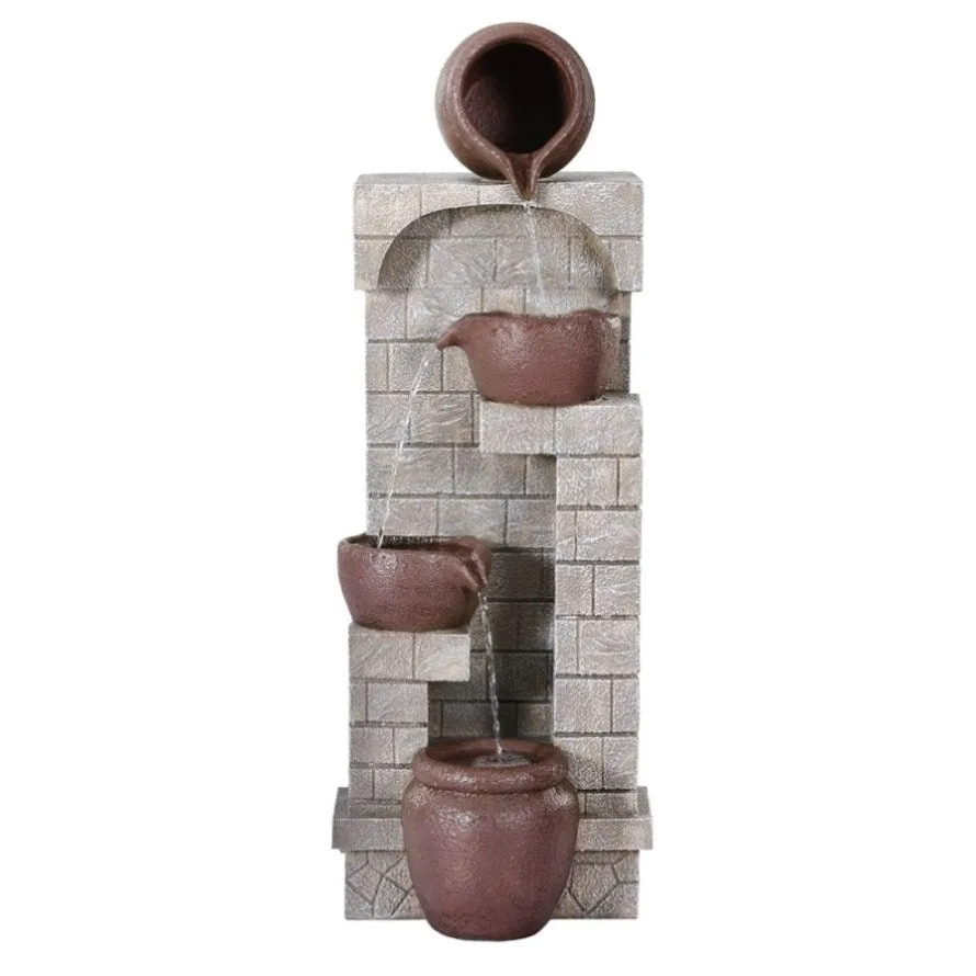 Gardeon Solar Fountain Water Feature Pot Outdoor Indoor 4-Tier Cascading Brown FOUNT-B-BOWL-4LVL-BR