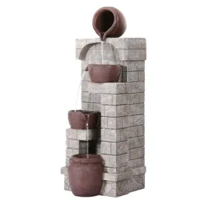 Gardeon Solar Fountain Water Feature Pot Outdoor Indoor 4-Tier Cascading Brown FOUNT-B-BOWL-4LVL-BR dried flowers  