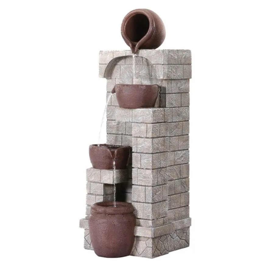 Gardeon Solar Fountain Water Feature Pot Outdoor Indoor 4-Tier Cascading Brown FOUNT-B-BOWL-4LVL-BR dried flowers  