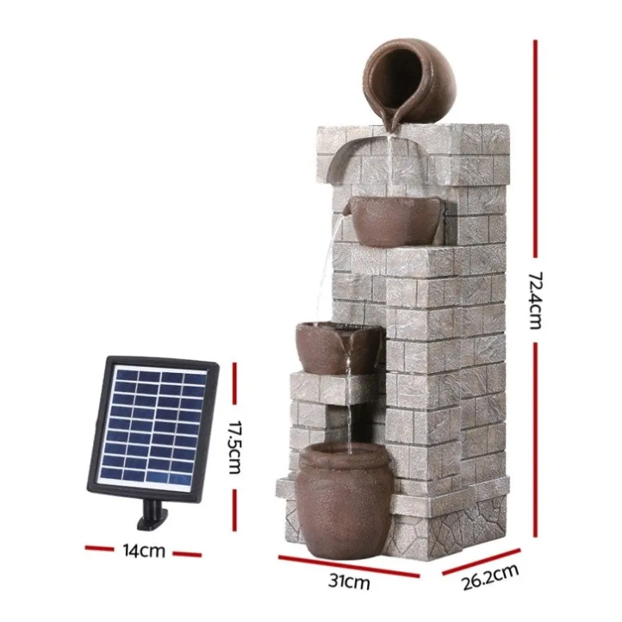 Gardeon Solar Fountain Water Feature Pot Outdoor Indoor 4-Tier Cascading Brown FOUNT-B-BOWL-4LVL-BR