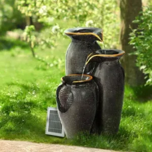 Gardeon Solar Fountain Water Fountain Feature Cascading Fountain LED Lights 76CM Grey FOUNT-STEAN-3LVL-BR dried flowers  