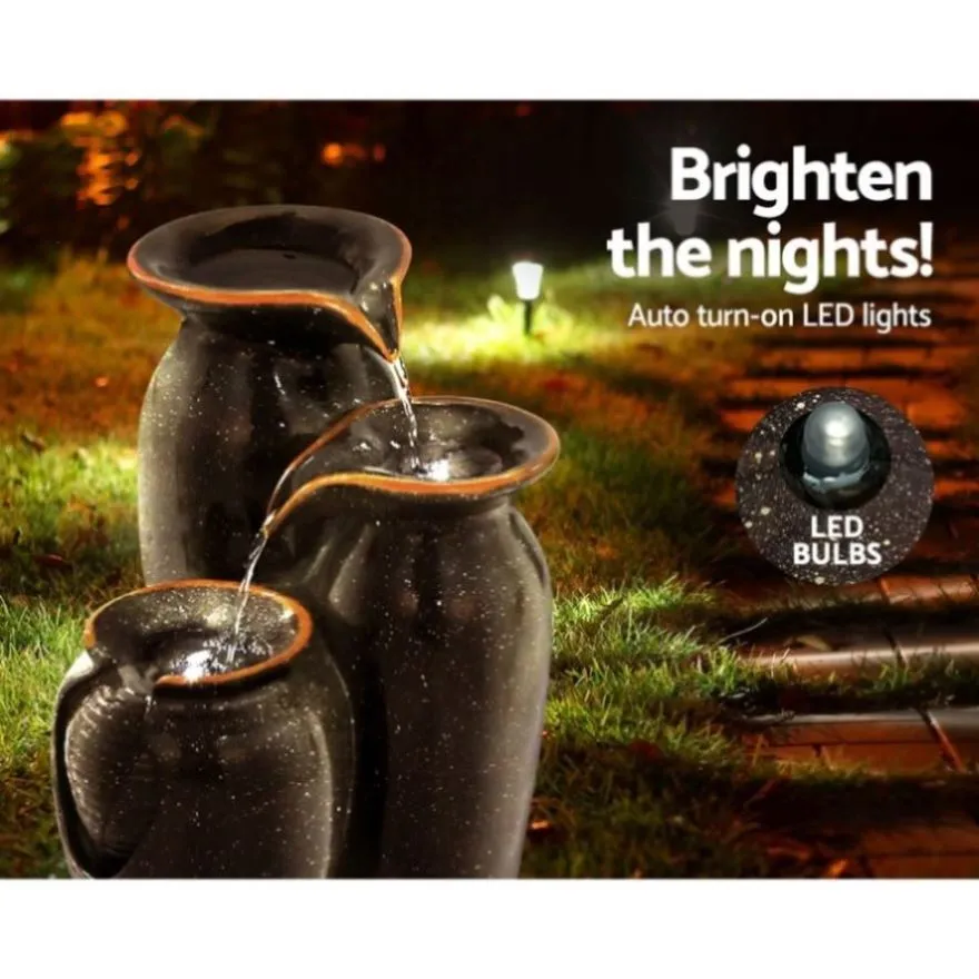 Gardeon Solar Fountain Water Fountain Feature Cascading Fountain LED Lights 76CM Grey FOUNT-STEAN-3LVL-BR
