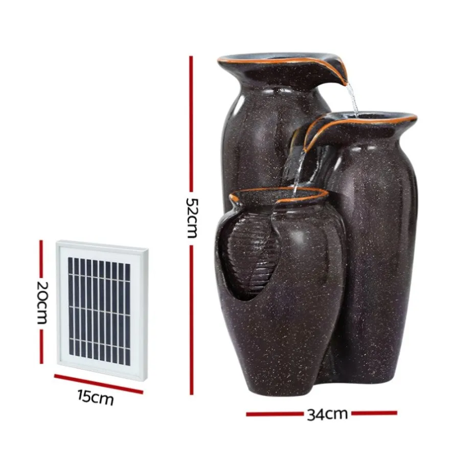 Gardeon Solar Fountain Water Fountain Feature Cascading Fountain LED Lights 76CM Grey FOUNT-STEAN-3LVL-BR
