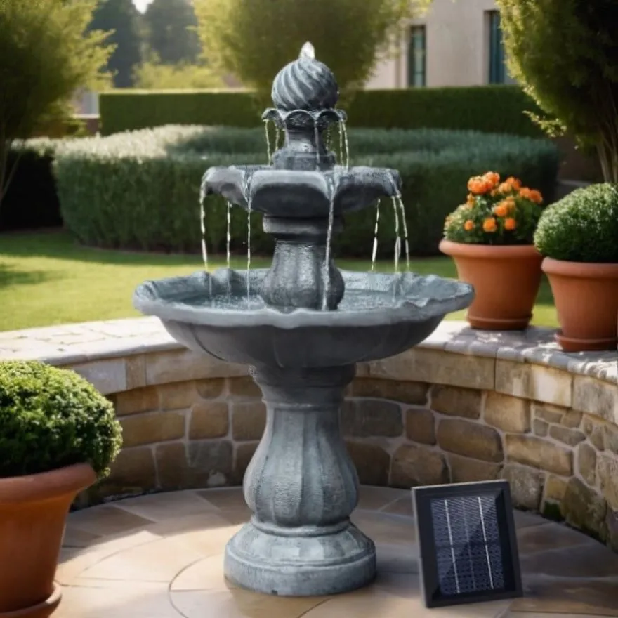 Gardeon Solar Water Feature 3-Tier Fountain with Pump Kit Bird Bath 93CM Black FOUNT-3LVL-BK