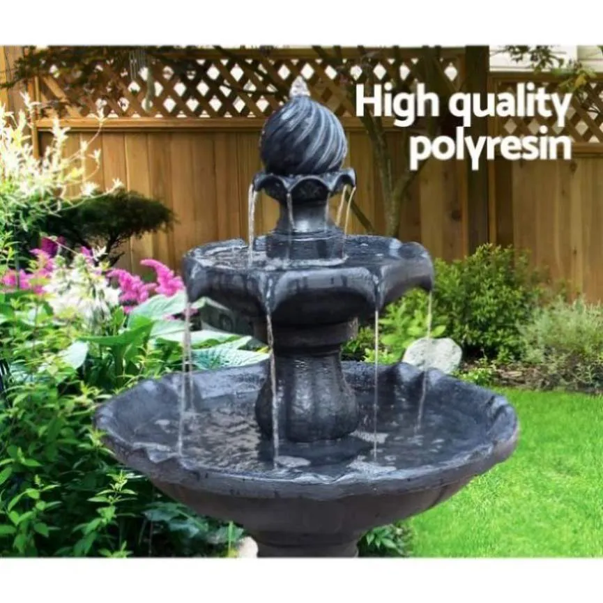 Gardeon Solar Water Feature 3-Tier Fountain with Pump Kit Bird Bath 93CM Black FOUNT-3LVL-BK