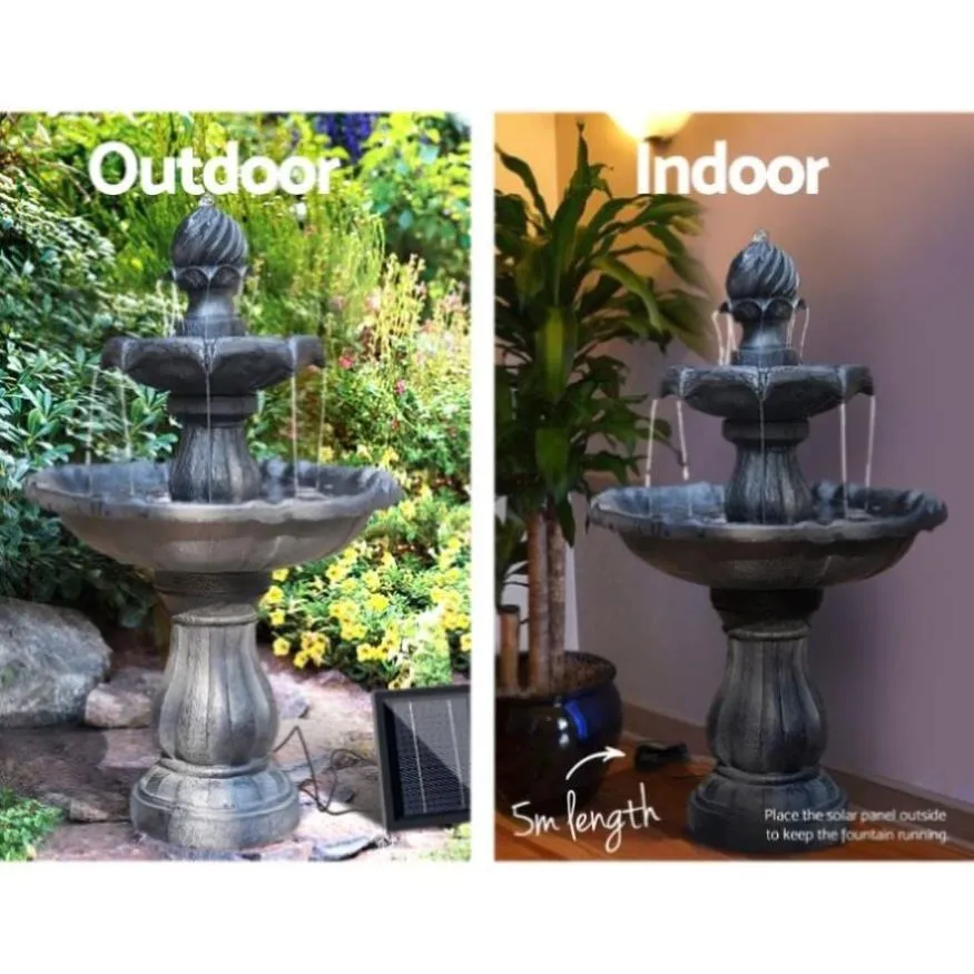 Gardeon Solar Water Feature 3-Tier Fountain with Pump Kit Bird Bath 93CM Black FOUNT-3LVL-BK