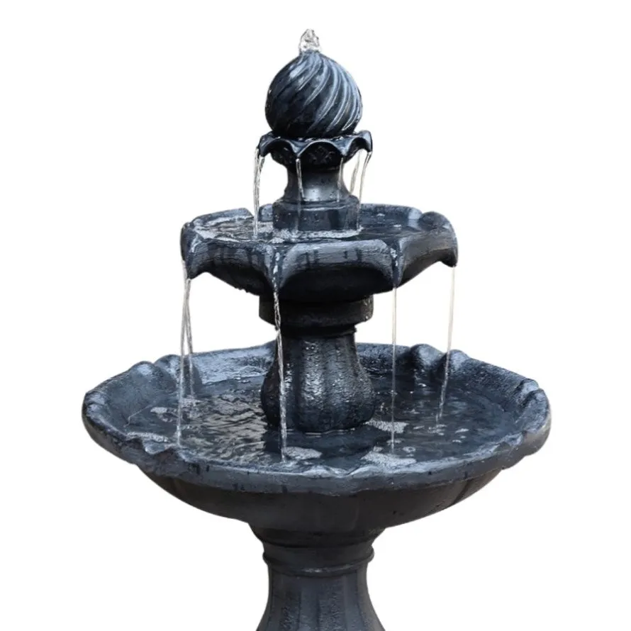 Gardeon Solar Water Feature 3-Tier Fountain with Pump Kit Bird Bath 93CM Black FOUNT-3LVL-BK