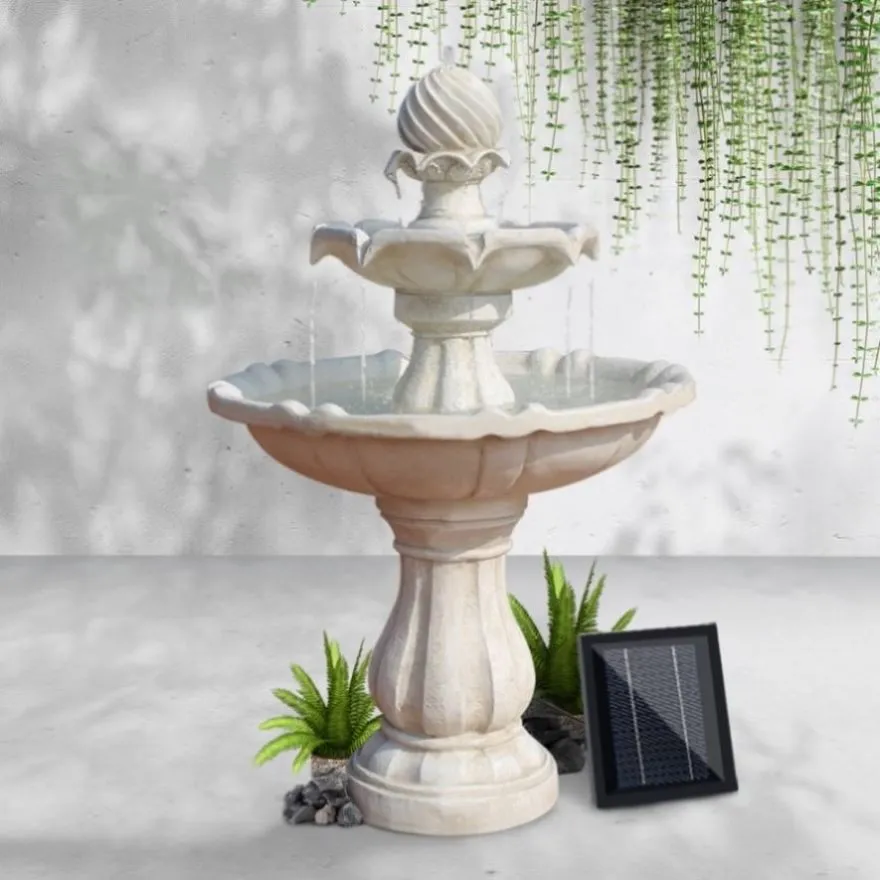 Gardeon Solar Water Feature 3-Tier Fountain with Pump Kit Bird Bath 93CM Ivory FOUNT-3LVL-IVORY