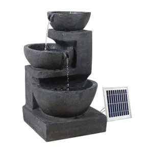 Gardeon Solar Water Feature Cascading Fountain 3-Tier Bowl LED Lights 60CM Blue FOUNT-BOWL-3LVL-BLUE dried flowers  