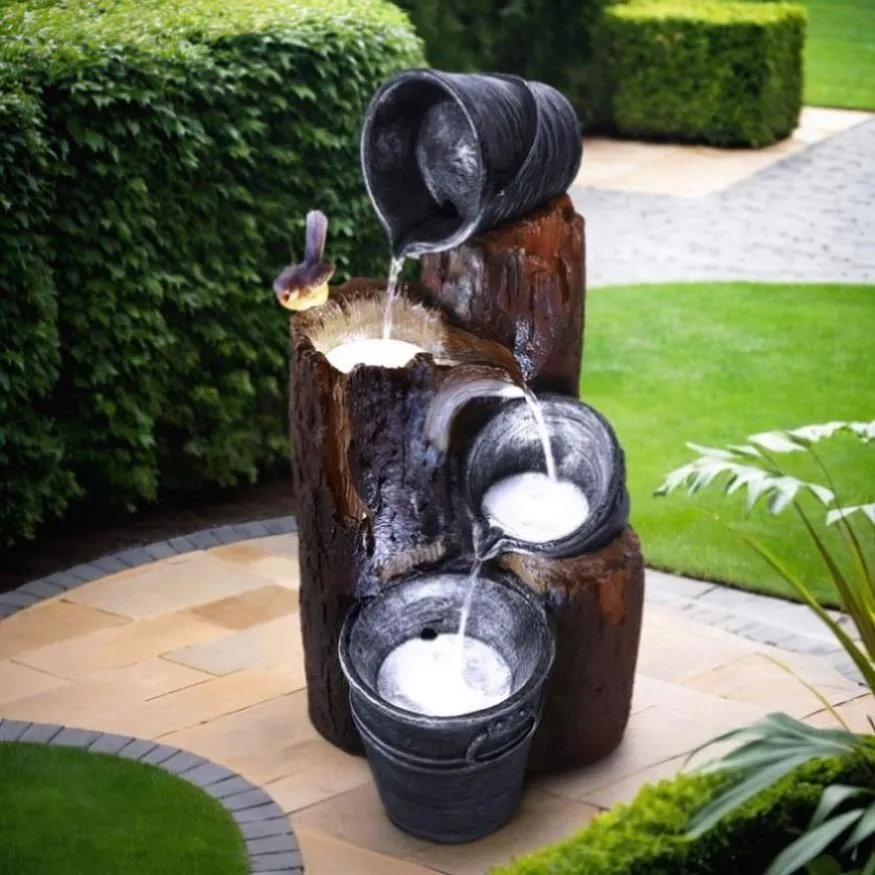 Gardeon Solar Water Feature Cascading Fountain 3-Tier Bucket LED light Bird 76CM FOUNT-3LVL-BIRD-BK