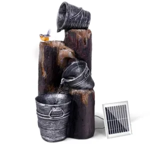 Gardeon Solar Water Feature Cascading Fountain 3-Tier Bucket LED light Bird 76CM FOUNT-3LVL-BIRD-BK dried flowers  
