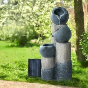 Gardeon Solar Water Feature Cascading Fountain 3-Tier Pot LED Lights 76CM Grey FOUNT-POT-3LVL-GR dried flowers  