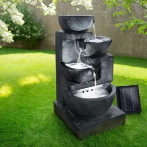 Gardeon Solar Water Feature Cascading Fountain 4-Tier Bowl LED Lights 72CM Blue FOUNT-BOWL-BLUE dried flowers  