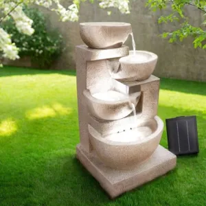Gardeon Solar Water Feature Cascading Fountain 4-Tier Bowl LED Lights 72CM Sand FOUNT-BOWL-SAND dried flowers  