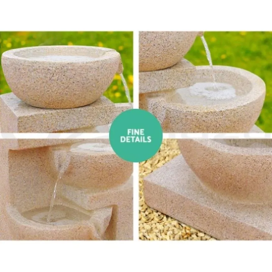 Gardeon Solar Water Feature Cascading Fountain 4-Tier Bowl LED Lights 72CM Sand FOUNT-BOWL-SAND