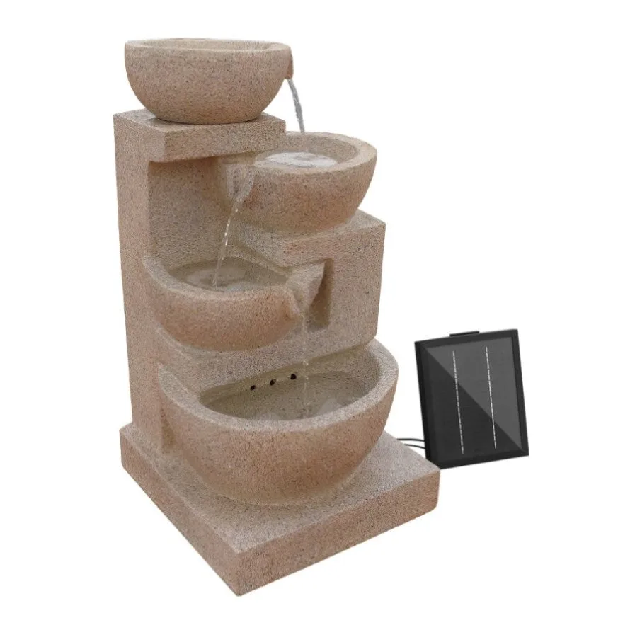 Gardeon Solar Water Feature Cascading Fountain 4-Tier Bowl LED Lights 72CM Sand FOUNT-BOWL-SAND