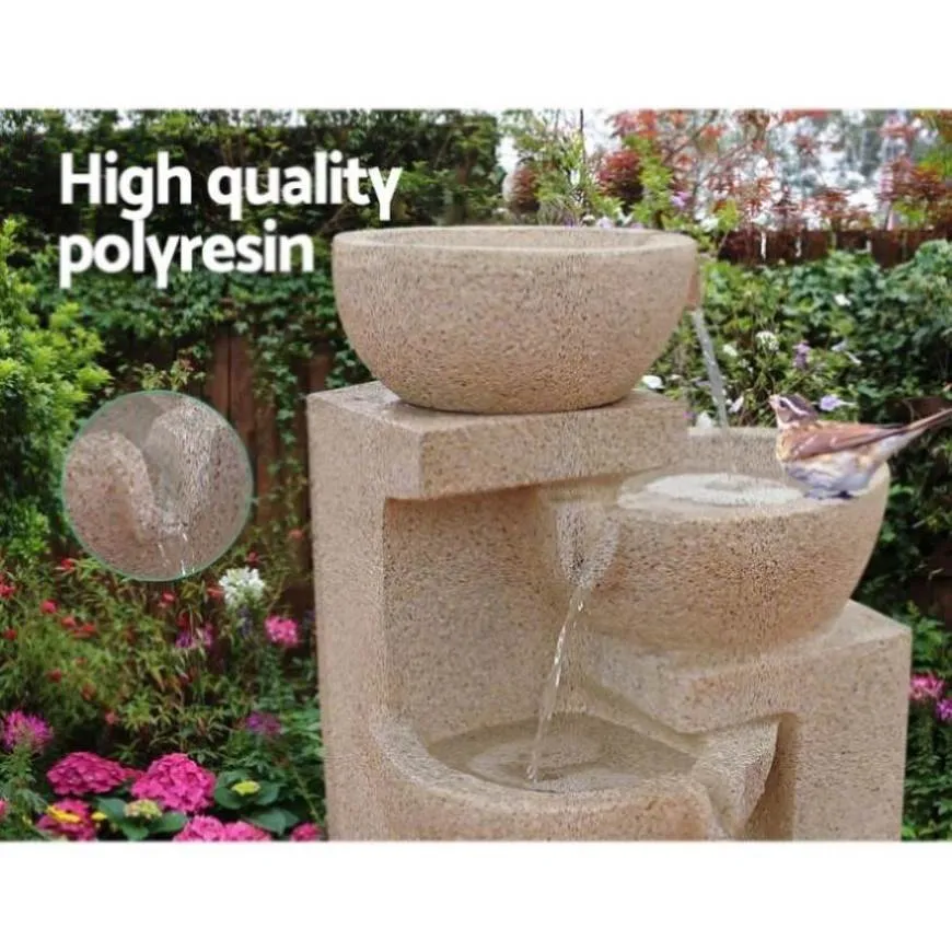 Gardeon Solar Water Feature Cascading Fountain 4-Tier Bowl LED Lights 72CM Sand FOUNT-BOWL-SAND