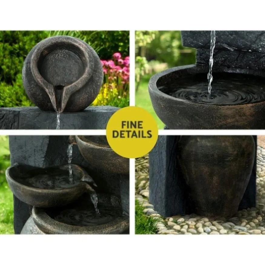 Gardeon Solar Water Feature Cascading Fountain 5 Tiered Bowl Bird Bath 99CM FOUNT-BOWL-5LVL-BR