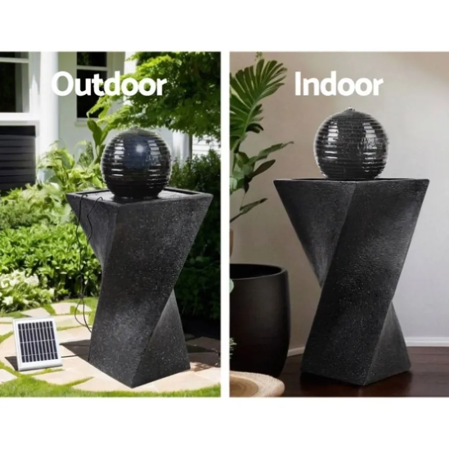 Gardeon Solar Water Feature Twisted Fountain LED Light Bird Bath 85CM Black FOUNT-MOON-BK
