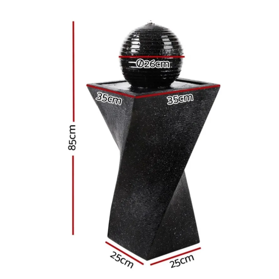 Gardeon Solar Water Feature Twisted Fountain LED Light Bird Bath 85CM Black FOUNT-MOON-BK