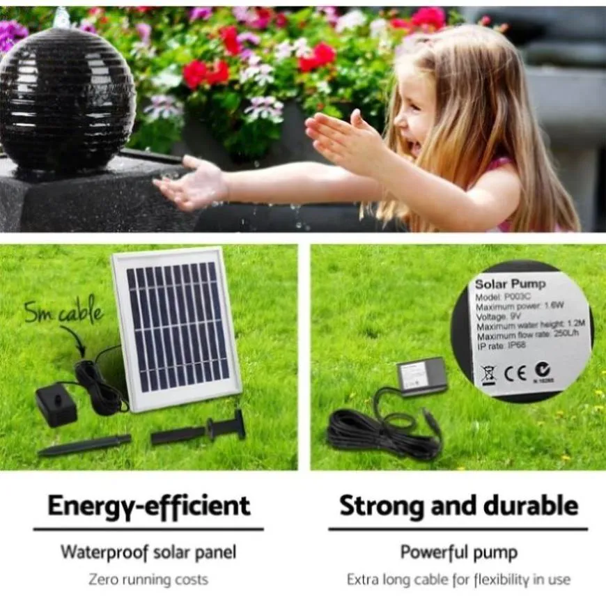 Gardeon Solar Water Feature Twisted Fountain LED Light Bird Bath 85CM Black FOUNT-MOON-BK