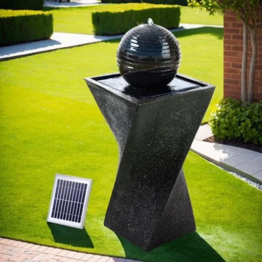 Gardeon Solar Water Feature Twisted Fountain LED Light Bird Bath 85CM Black FOUNT-MOON-BK