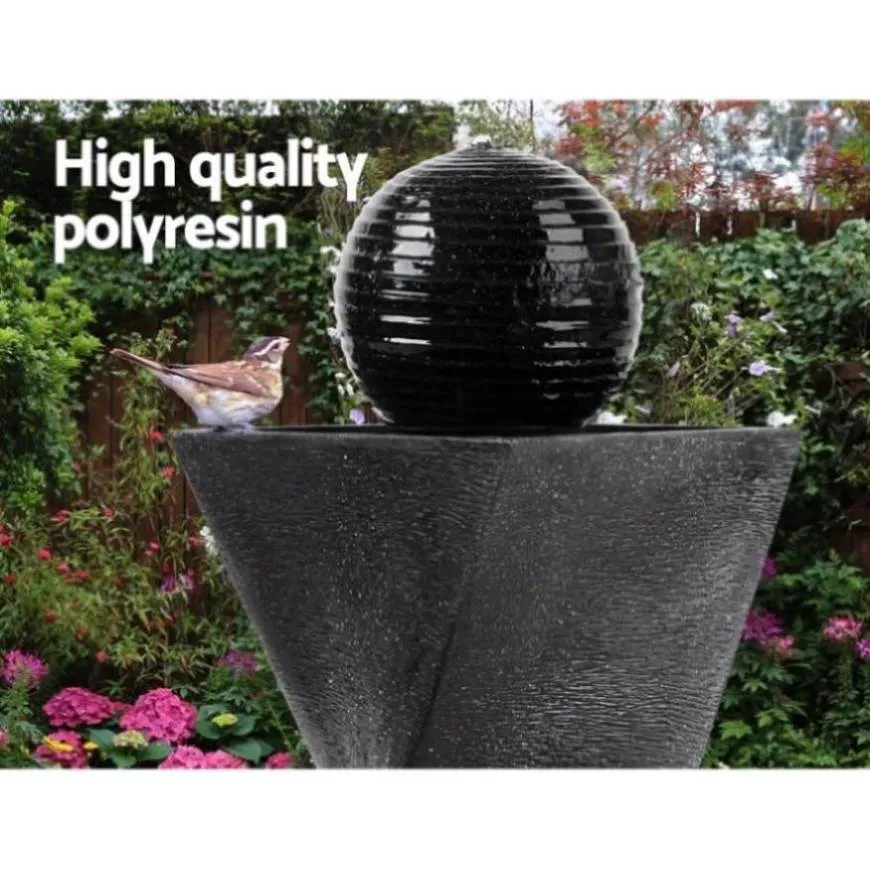 Gardeon Solar Water Feature Twisted Fountain LED Light Bird Bath 85CM Black FOUNT-MOON-BK