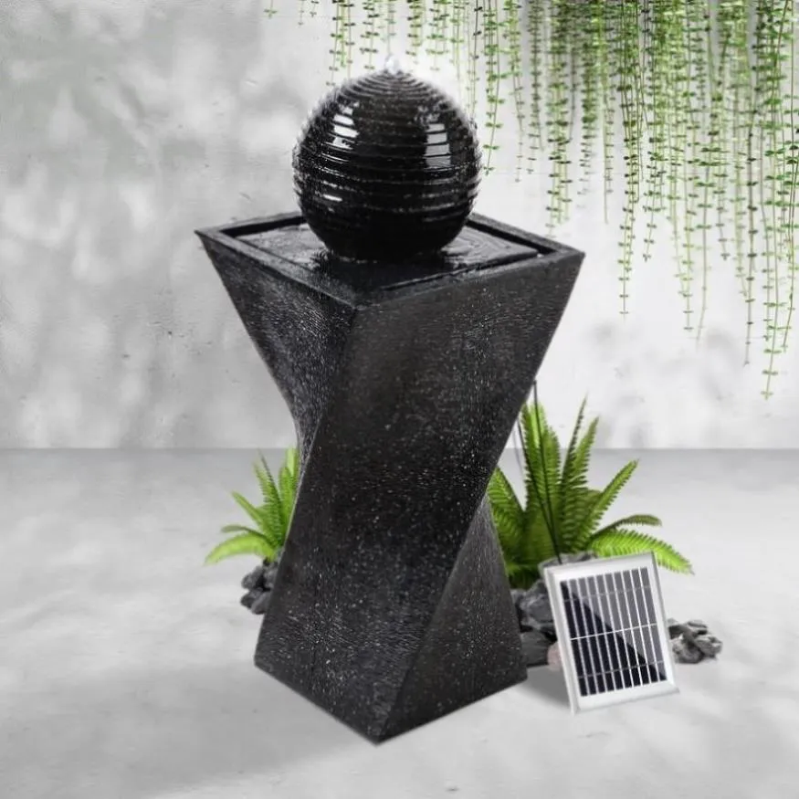 Gardeon Solar Water Feature Twisted Fountain LED Light Bird Bath 85CM Black FOUNT-MOON-BK