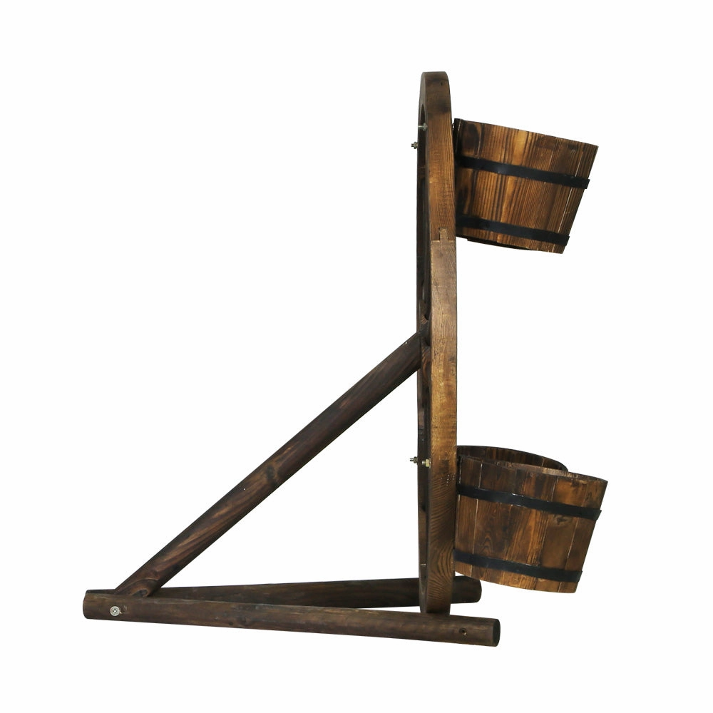 Gardeon Garden Decor Plant Stand Outdoor Ornament Wooden Wagon Wheel 80cm GD-WHEEL-SH2264-AB