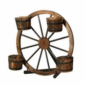 Gardeon Garden Decor Plant Stand Outdoor Ornament Wooden Wagon Wheel 80cm GD-WHEEL-SH2264-AB cactus succulent plant  
