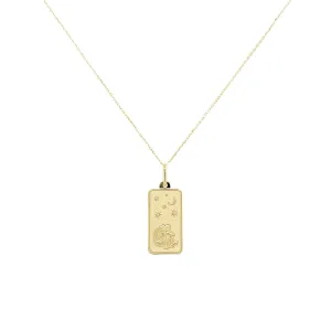 Gemini Zodiac Dog Tag Necklace in 14K Yellow Gold