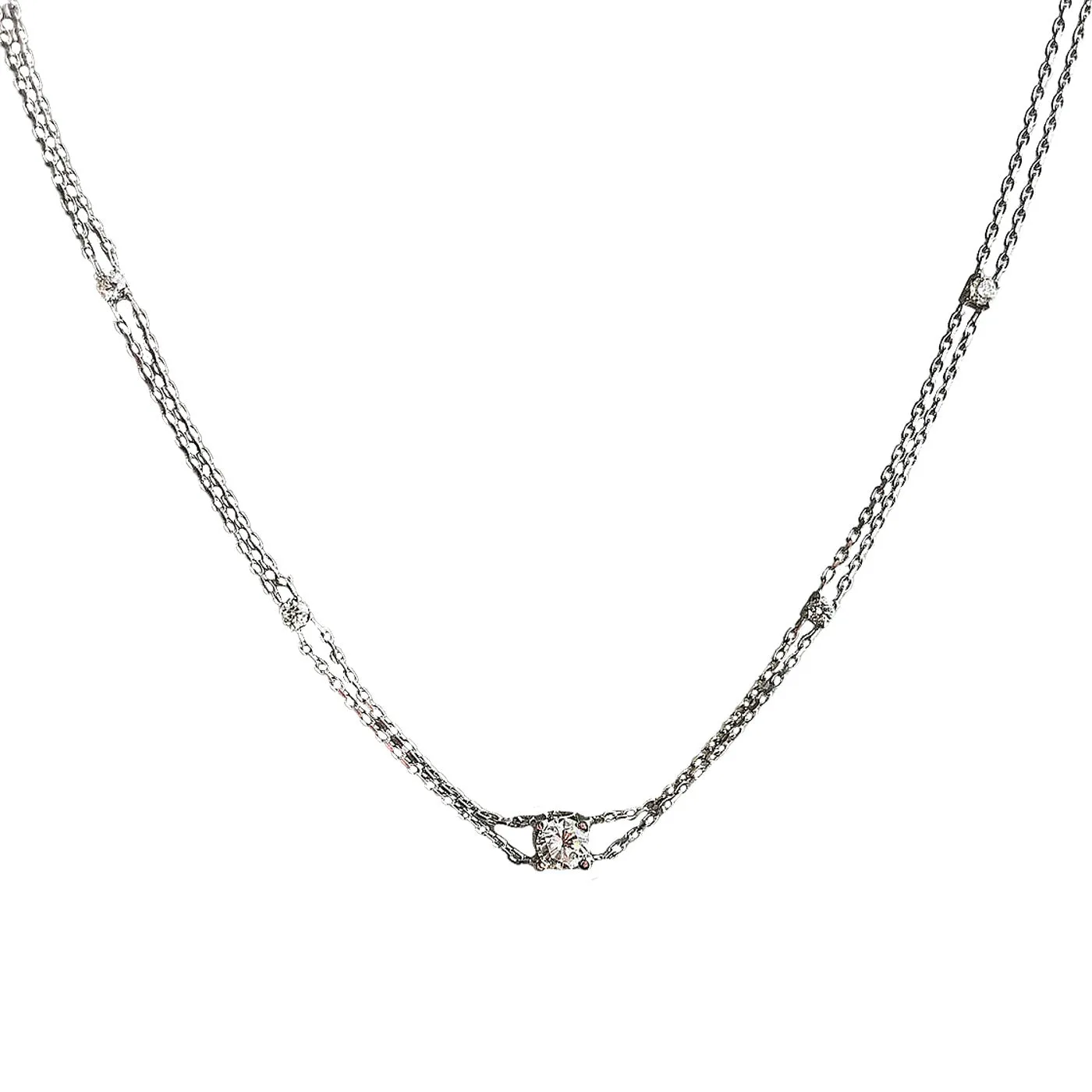 GIA 2.40ct Natural Diamonds 1.19ct Center Stone I VS 14K White?Gold Necklace