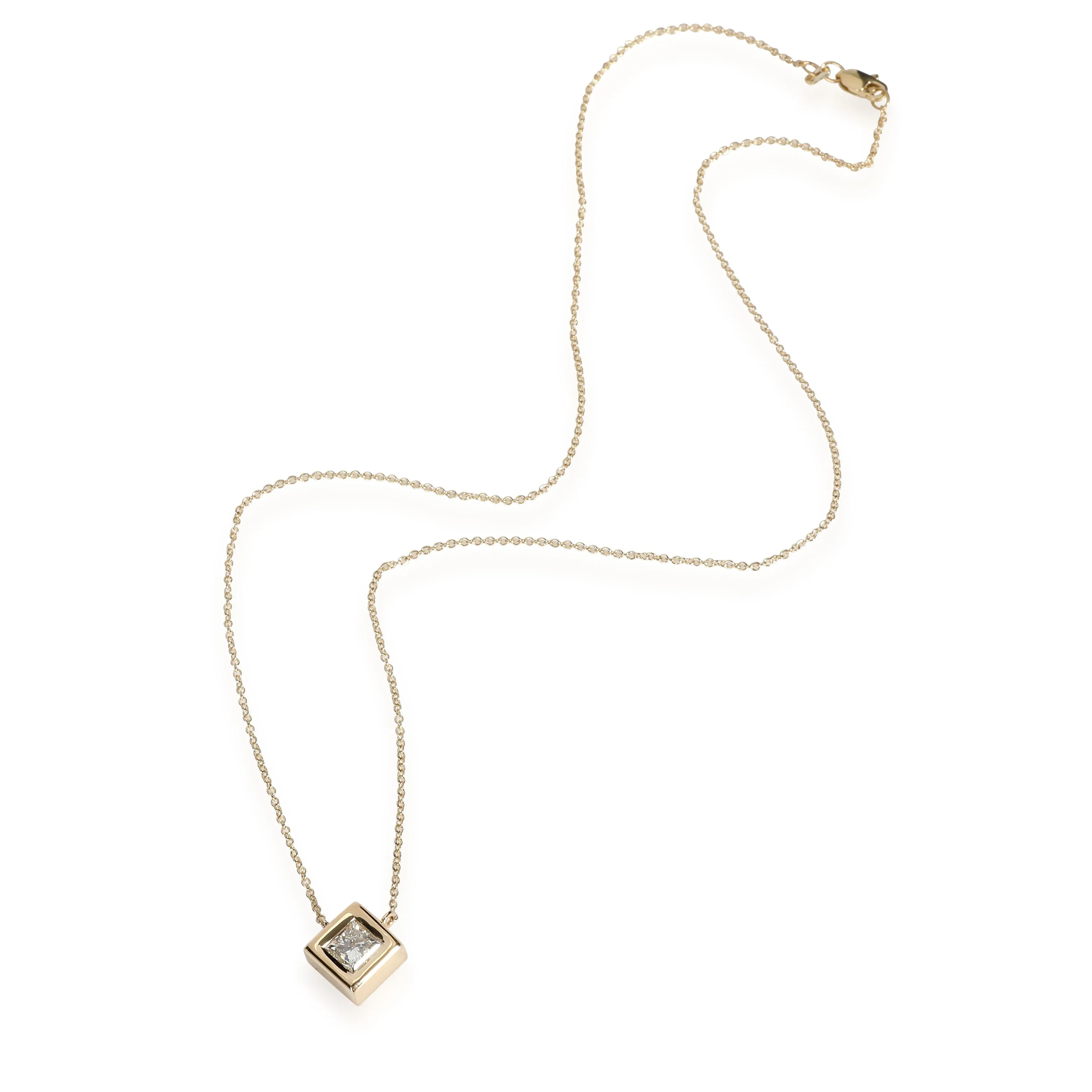GIA Certified Bezel Set Princess Cut Pendant in 14K Yellow Gold (0.90 ct K/SI2)