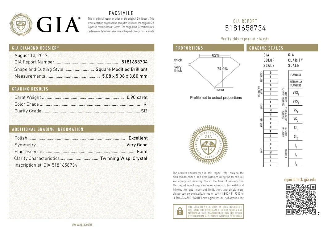 GIA Certified Bezel Set Princess Cut Pendant in 14K Yellow Gold (0.90 ct K/SI2)