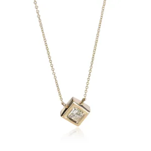 GIA Certified Bezel Set Princess Cut Pendant in 14K Yellow Gold (0.90 ct K/SI2)