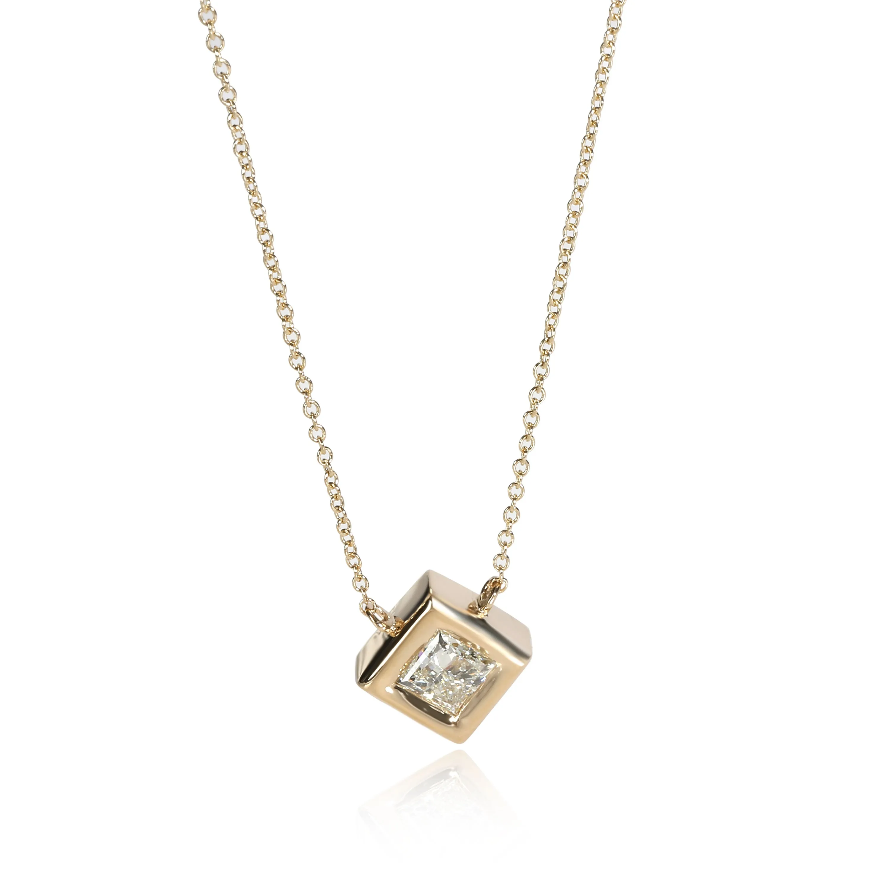 GIA Certified Bezel Set Princess Cut Pendant in 14K Yellow Gold (0.90 ct K/SI2)
