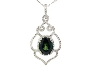 GIA Green Sapphire Diamond Pendant and Chain White Gold