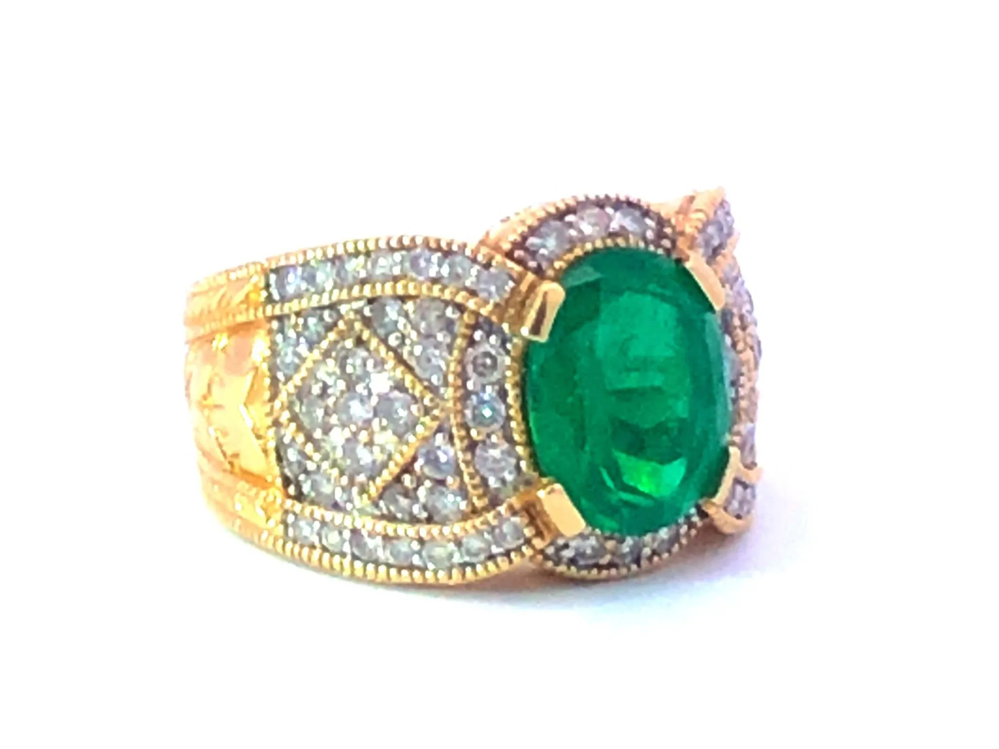 GIA Rare 2.65 ct. Colombian Emerald & Diamond Cigar Band Ring in 14k Yellow Gold