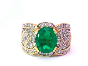 GIA Rare 2.65 ct. Colombian Emerald & Diamond Cigar Band Ring in 14k Yellow Gold