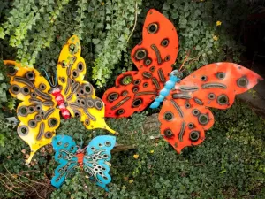 Giant Set of 3 Re-Used Metal Butterflies decorative plants  