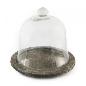 Glass Cloche With Cement Base dried flowers  