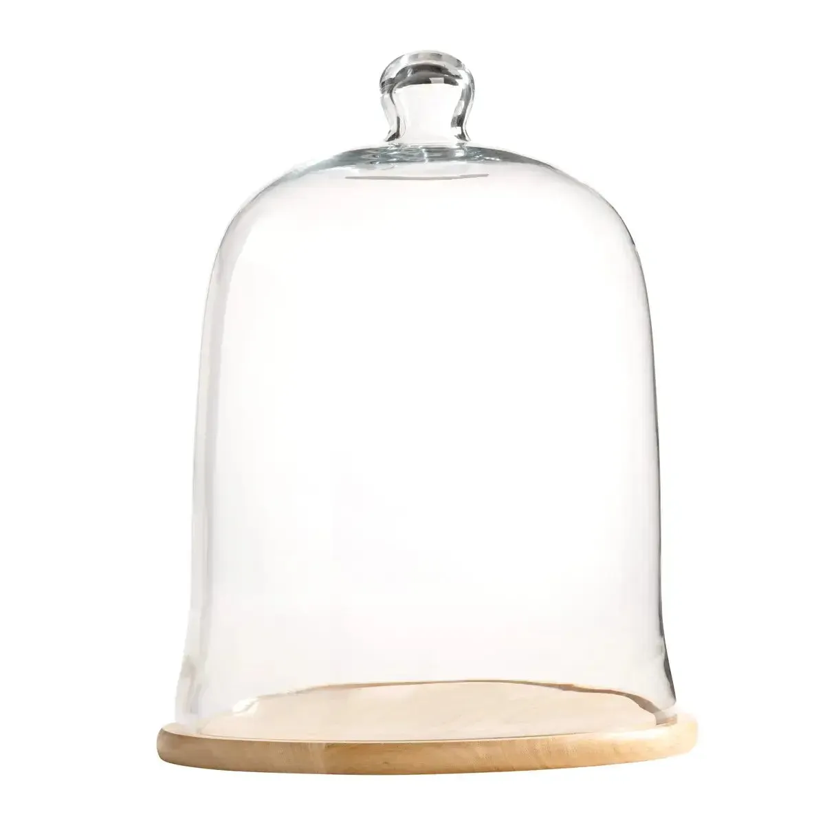 Glass Cloche With Wooden Base Set