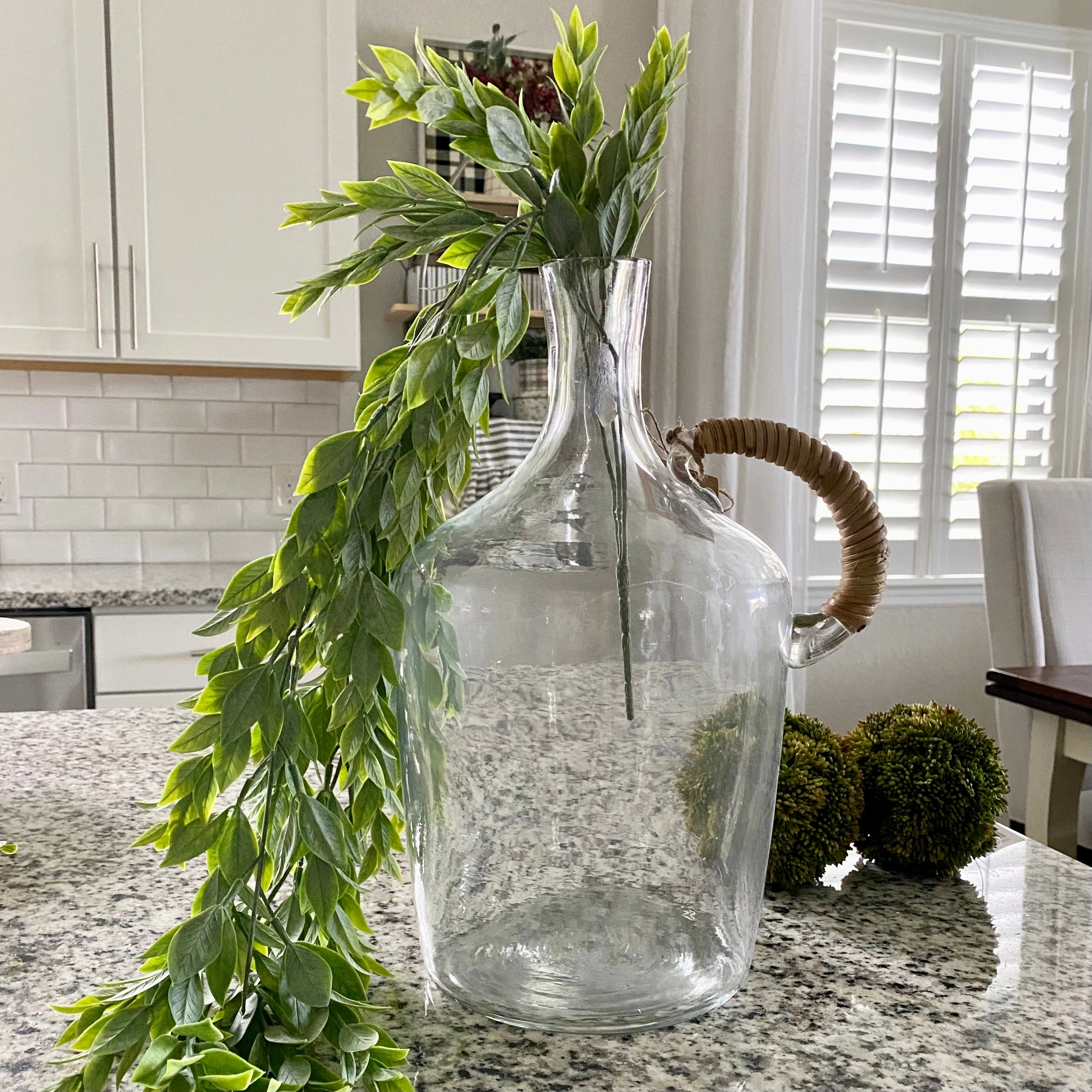 Glass Jug With Wicker Wrapped Handle