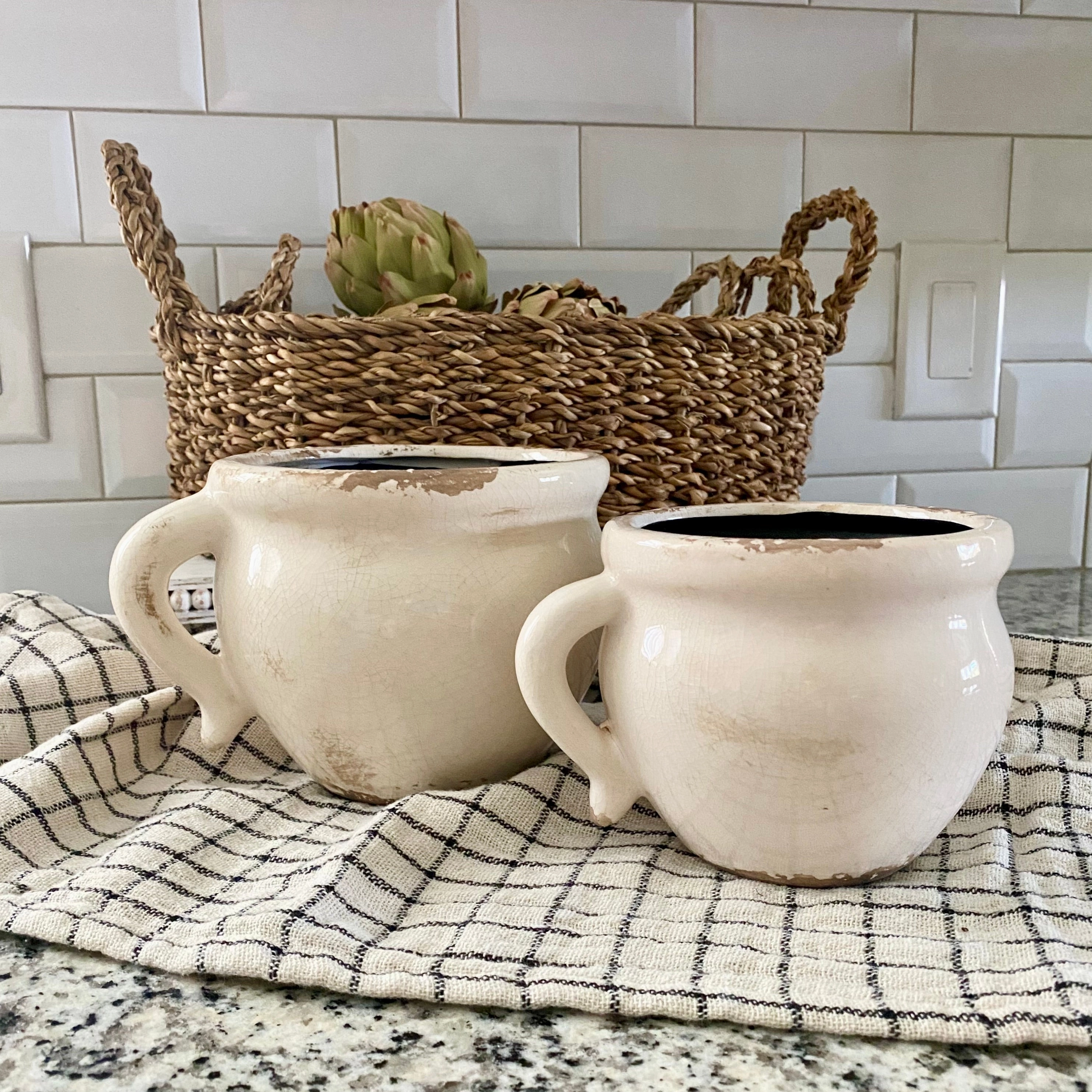 Glazed Ceramic Flower Pots With Handles