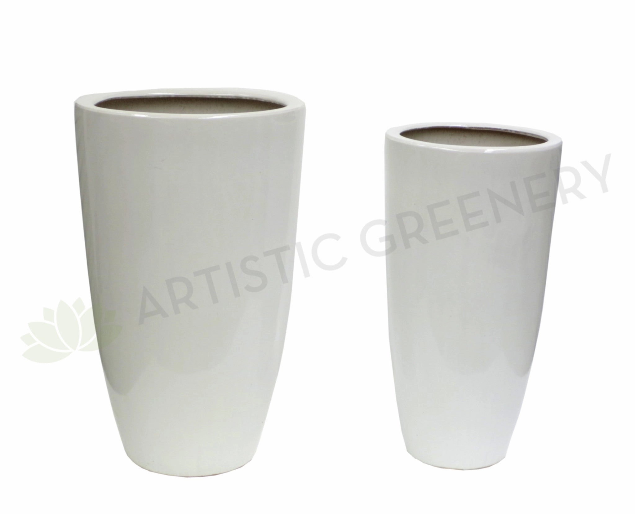 Glazed Ceramic Pot - White (Code: CER0013) outdoor greenery  