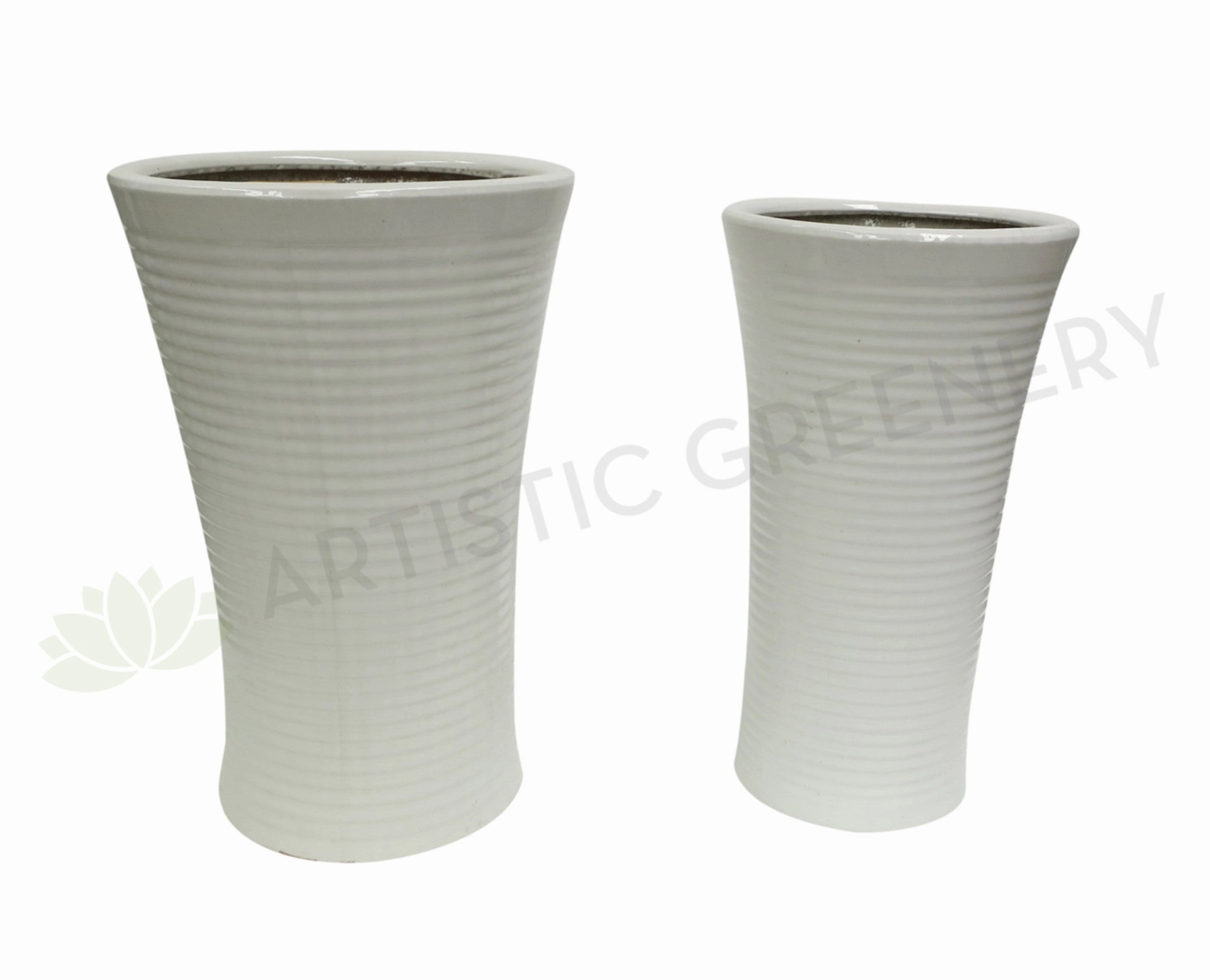 Glazed Round Ceramic Pot - White (Code: CER005) outdoor greenery  