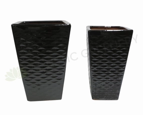 Glazed Tapered Ceramic Pot Ripple Pattern- Black (Code: CER012) outdoor greenery  