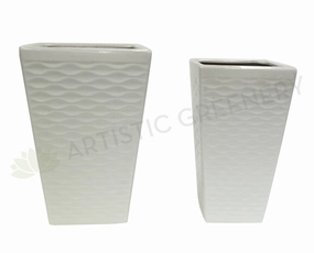 Glazed Tapered Ceramic Pot Ripple Pattern- White (Code: CER012) outdoor greenery  