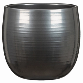 Glossy Black Indoor Ceramic Cover Pot  Steel  (765) tall green plant  